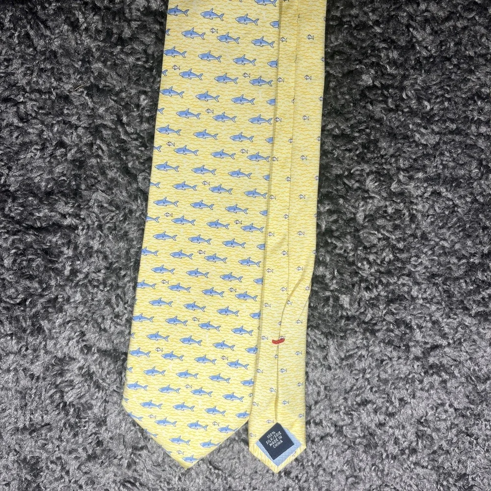 Tommy Hilfiger Yellow Tie With‎ Sharks 100% Silk